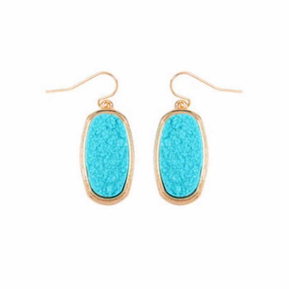 Oval Druzy Dangling Drop Hook Earrings ( Variety colors available ) By DOBBI