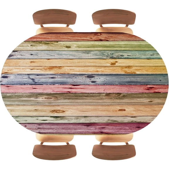 Oval Elastic Fitted Tablecloth, Vintage Wooden Texture Background, Table Cover for Kitchen Dinning Tabletop Decoration Waterproof Style1038 Fits 48"x68" Oval/Oblong Tables