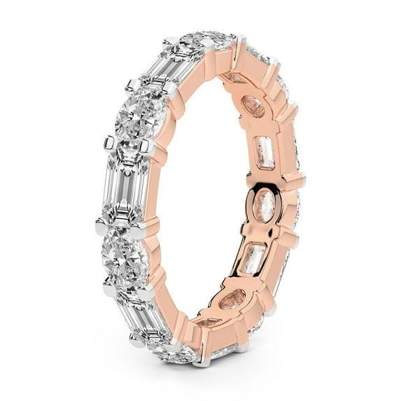 Oval & Emerald Shape Lab Grown Diamond Mckenna Eternity Ring For Women | 4 Carat IGI Certified 14K Rose Gold | FG-VS Quality Friendly Diamonds Eternity Ring Size 7