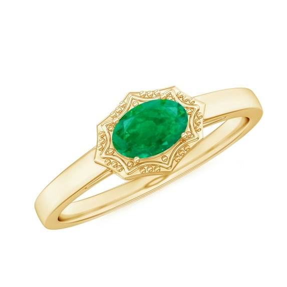 Rosec Jewels Natural Emerald Oval Engagement Ring - Vintage Style Half Carat Emerald Ring - AAA Quality - With Jewelry Box, 18K Yellow Gold, US 11.00