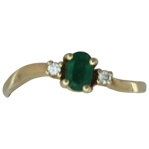 Oval Emerald and Diamond Ring 14K Yellow Gold