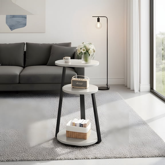 Oval End Table with 3-Tier Storage - Modern Bedside Table for Bedroom