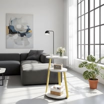 Oval End Table with Metal Frame - 3-Tier Side Table for Living Room