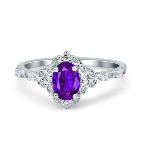 Oval Engagement Ring Accent Vintage Simulated CZ 925 Sterling Silver Size 9