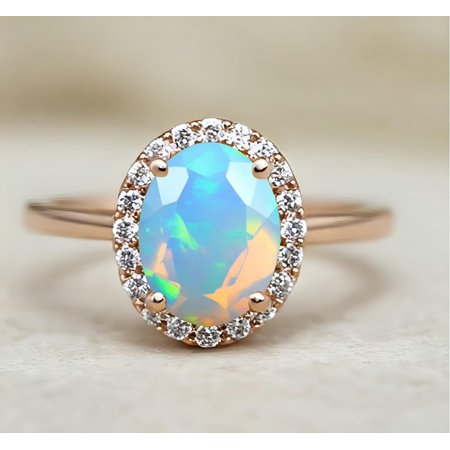 Oval Ethiopian Opal 14K Rose Gold 925 Silver Ring Engagement Ring Wedding Ring Promise Ring Birthday Gift Anniversary Gift Fire Opal Ring
