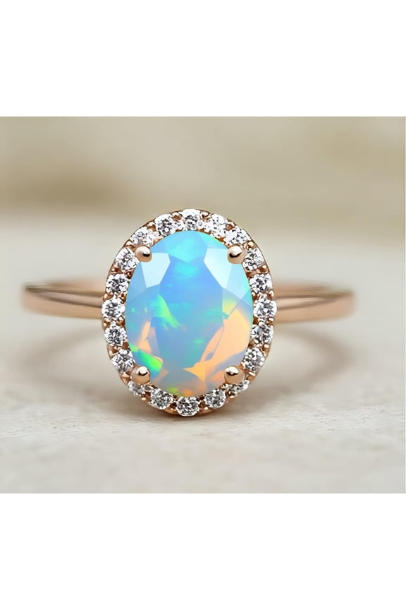 Oval Ethiopian Opal 14K Rose Gold 925 Silver Ring Engagement Ring Wedding Ring Promise Ring Birthday Gift Anniversary Gift Fire Opal Ring
