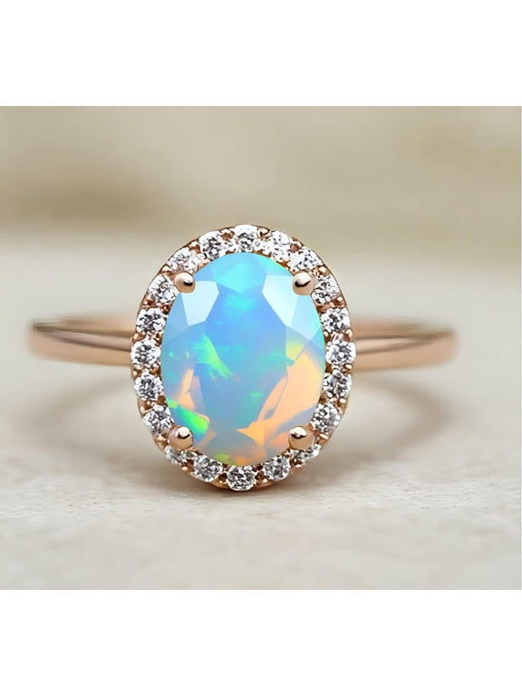 Oval Ethiopian Opal 14K Rose Gold 925 Silver Ring Engagement Ring Wedding Ring Promise Ring Birthday Gift Anniversary Gift Fire Opal Ring