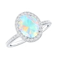 thumbnail image 1 of Rosec Jewels Oval Ethiopian Opal Engagement Ring with Halo (1.3 Carat, AAA Grade) - Natural Opal Diamond Ring for Women, 14K White Gold, US 10.50, 1 of 9