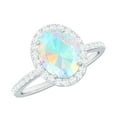 thumbnail image 1 of Rosec Jewels Oval Ethiopian Opal Ring for Women with Diamond Halo (8X10 mm, AAA Grade), 14K White Gold, US 7.50, 1 of 9