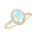 thumbnail image 1 of Rosec Jewels Oval Ethiopian Opal Ring with Diamond Halo for Women (6X8 mm, AAA Grade), 10K Yellow Gold, US 5.00, 1 of 10