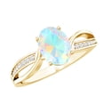 thumbnail image 1 of Rosec Jewels Oval Ethiopian Opal Solitaire Ring with Diamond for Women - AAA Quality, 10K Yellow Gold, US 7.50, 1 of 9