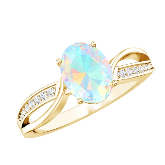Rosec Jewels Oval Ethiopian Opal Solitaire Ring with Diamond for Women - AAA Quality, 18K Yellow Gold, US 5.00