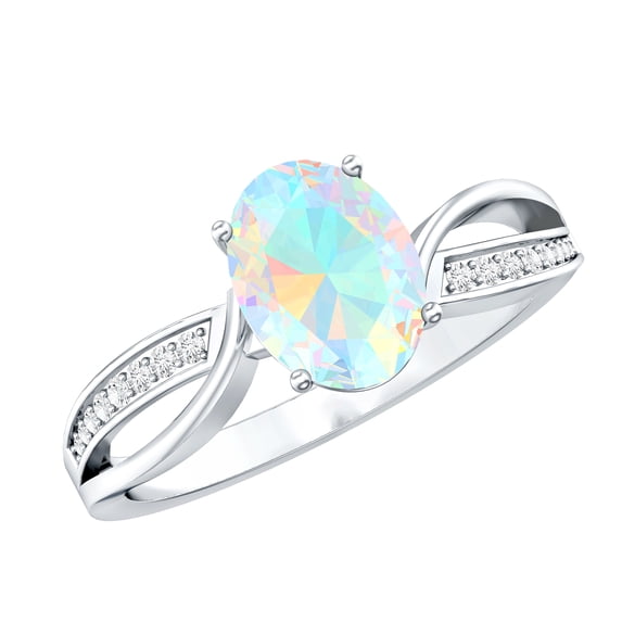 Rosec Jewels Real Ethiopian Opal Oval Engagement Ring 1 Carat - 6X8 mm - Opal Diamond Ring with Infinity Shank - AAA Quality, 925 Sterling Silver, US 4.00