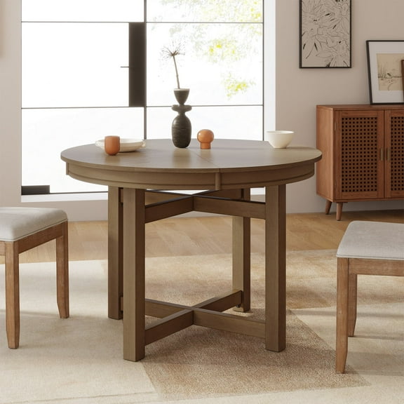 Oval Extendable Dining Table Solid Rubber Wood Base Modern Kitchen Room Table for Apartment Natural