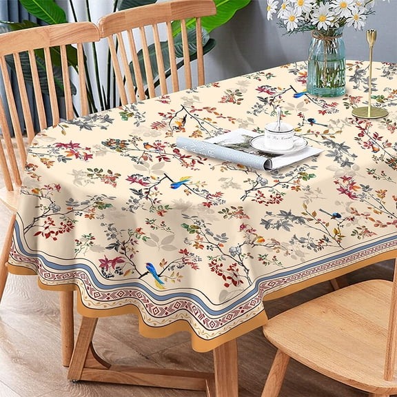 Oval Fall Bird Floral Tablecloth,Autumn Thanksgiving Oval Table Cloth 60*120inch,Suitable for Kitchen,Dining Room,Restaurant,Dresser Decoration Harvest