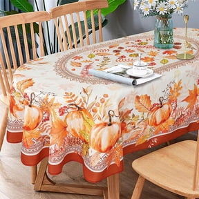 Oval Fall Pumpkin Leaf Table Cloth,Thanksgiving Maple Pine Cones Oval Tablecloth 54 x 72 for Farmhouse Decor,Perfect for Kitchen Dinner, Restaurant,Outdoor Holiday Picnic Table Cover