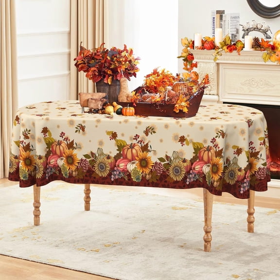 Oval Fall Tablecloth 60×102 Inch, Fall Pumpkin Tablecloths Thanksgiving Washable Table Cover, Autumn Decorations Table Cloths Decor for Party Picnic Dinner