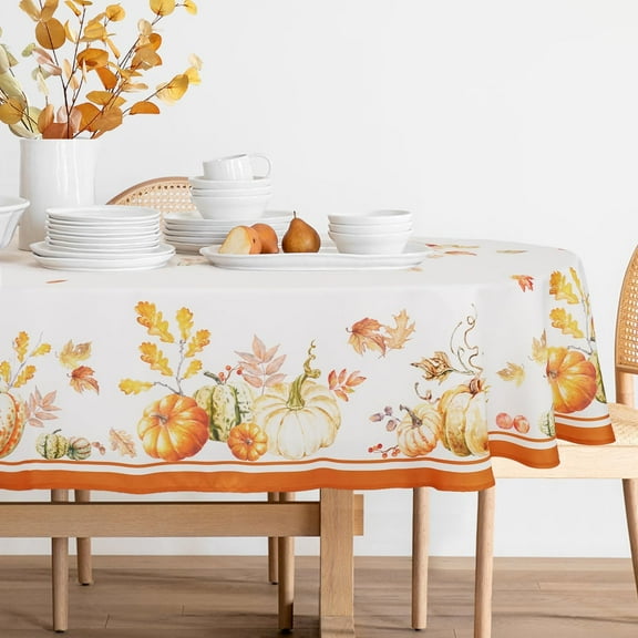 Oval Fall Tablecloth Autumn Pumpkin Table Cloth Waterproof, Anti-Wrinkle, Easy To Wash, Reusable Polyester Table Cover For Thanksgiving & Fall Decorations 60x120 Inch