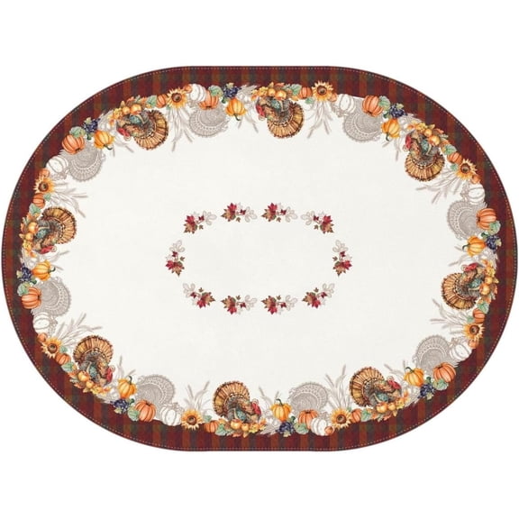 Oval Fall Tablecloth, Fall Pumpkins Table Cloth and Maple Leaves Table Cover for Fall Picnic, Family Gatherings and Thanksgiving Party, Thanksgiving Decorations Pumpkin and Turkey, 54" x 72"