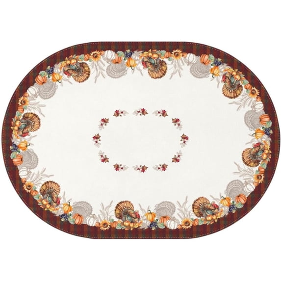 Oval Fall Tablecloth, Fall Pumpkins Table Cloth and Maple Leaves Table Cover for Fall Picnic, Family Gatherings and Thanksgiving Party, Thanksgiving Decorations Pumpkin and Turkey, 60" x 84"