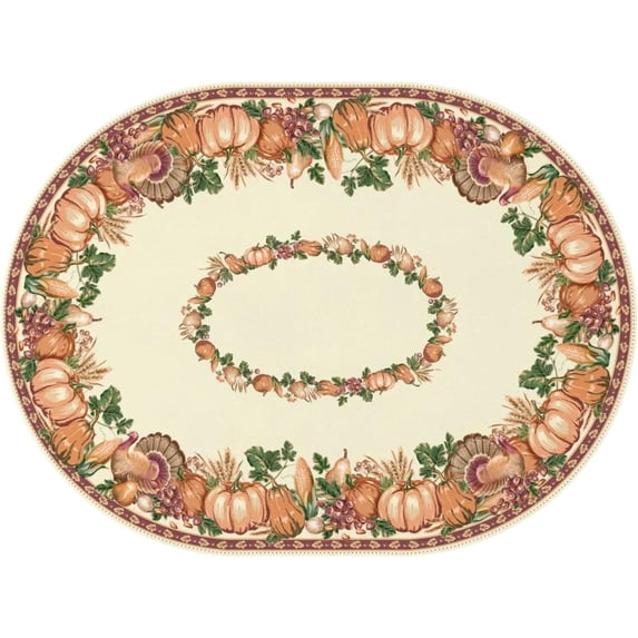 Oval Fall Tablecloth, Fall Pumpkins Table Cloth and Table Cover for Fall Picnic, Family Gatherings and Thanksgiving Party, Thanksgiving Decorations Pumpkin and Turkey, 54" x 72"