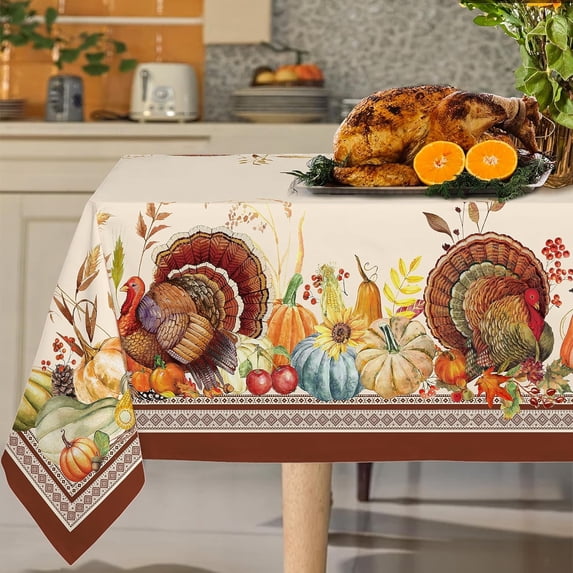 Oval Fall Tablecloth,Thanksgiving Autumn Harvest Blue Pumpkin Sunflower Maple Leaf Table cloth,Polyester Waterproof Wrinkle Resistant Durable Tablecloth for Fall,Thanksgiving,Home Decor 60x84inch