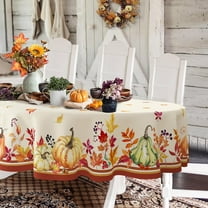 Oval Fall Tablecloth,Thanksgiving Autumn Harvest Pumpkin Maple Leaf Table cloth,Polyester Waterproof Wrinkle Resistant Durable Orange Tablecloth for Fall,Thanksgiving,Holiday,Home Decor 54x72in