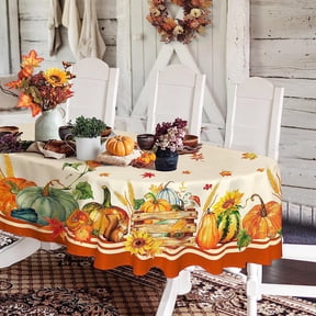 Oval Fall Tablecloth,Thanksgiving Autumn Harvest Pumpkin Sunflower Maple Leaf Table cloth,Polyester Waterproof Wrinkle Resistant Durable Tablecloth for Fall,Thanksgiving,Holiday,Home Decor 54x72inch