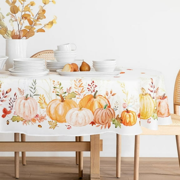 Oval Fall Tablecloth Thanksgiving Tablecloth Oval Autumn Table Cloths with Pumpkin Fall Leaf Print Tablecloths Stain-Resistant Anti-Wrinkle Washable 60 X 120 Inch