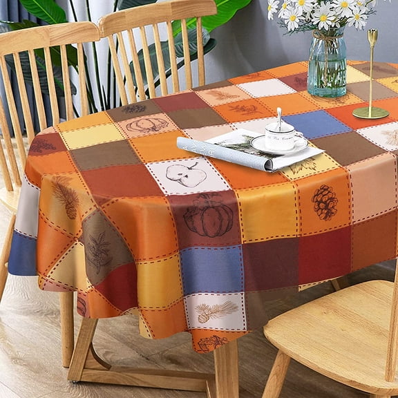 Oval Fall Thanksgiving Plaid Decoration Tablecloth Rectangle Table Cover Perfect for Autumn Harvest Festival Party Kitchen Dinner Table Topper, 60\u201dx 84\u201d Oval/Rectangle, Pumpkin & Fruits