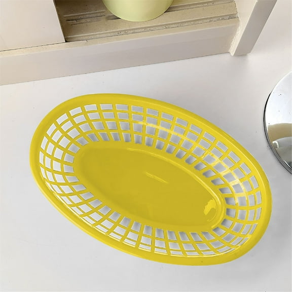 Oval Fast Food Baskets, Reusable Bread Basket, Plastic Deli Chip Baskets, 9.45"L x 6.1"W Food Service Tray Holder for Burgers, Fries, Snacks, Sandwiches, Burgers, Nachos, Picnic Yellow/1 Pcs)