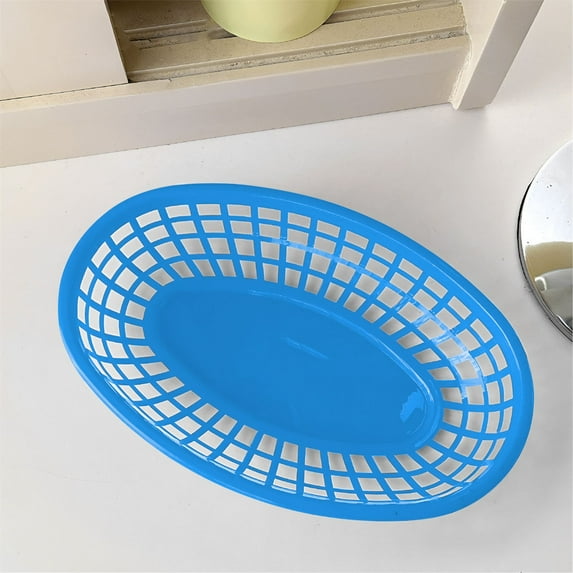 Oval Fast Food Baskets, Reusable Bread Basket, Plastic Deli Chip Baskets, 9.45"L x 6.1"W Food Service Tray Holder for Burgers, Fries, Snacks, Sandwiches, Burgers, Nachos, Picnic (Blue/1 Pcs)