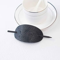 Oval Faux Leather Hair Clip with Wood Stick - Retro Hair Slide Pin for Ponytail Women Girls Accessory