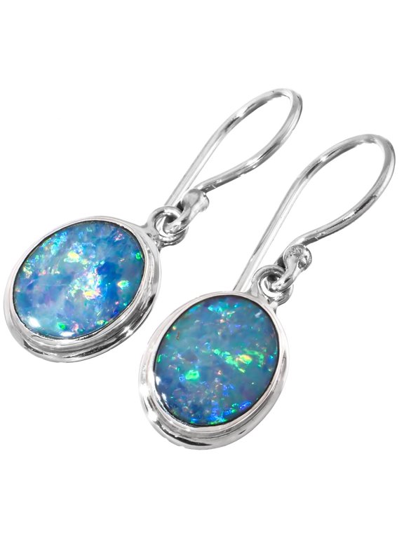 Oval Fiery AAA Natural Australian Opal 925 Sterling Silver Drop Earrings 3/8"