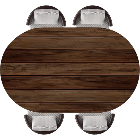 Oval Fitted Tablecloth with Elastic Edged Rustic Aged Wooden Texture Background Waterproof Wipeable Table Cloths for Home Kitchen Picnic Party Dinner, Fits 48"x68" Oval Tables, Style63