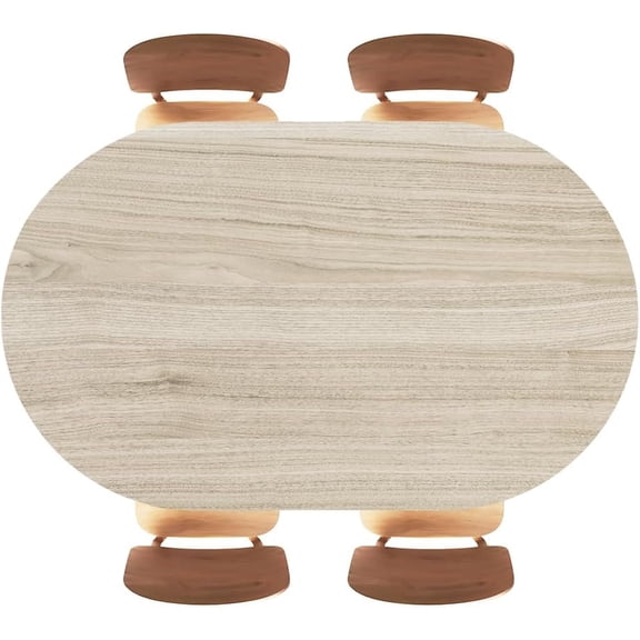 Oval Fitted Tablecloth Elastic Edged, Walnut Light Beige Background Wood Texture, Polyester Table Cloth for Indoor Kitchen, Outdoor Dining, Fits 48"x68" Oval Tables