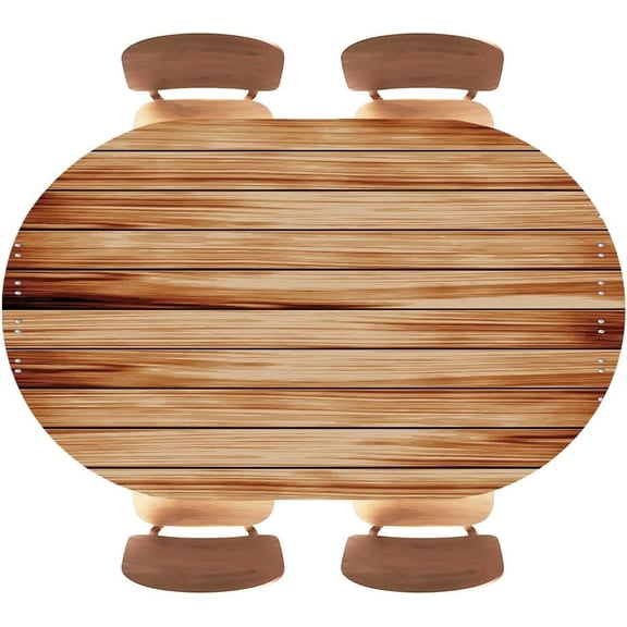 Oval Fitted Tablecloth Elastic Edged, Wood Texture Background Red Brown Stripes, Polyester Table Cloth for Indoor Kitchen, Outdoor Dining, Fits 48"x68" Oval Tables