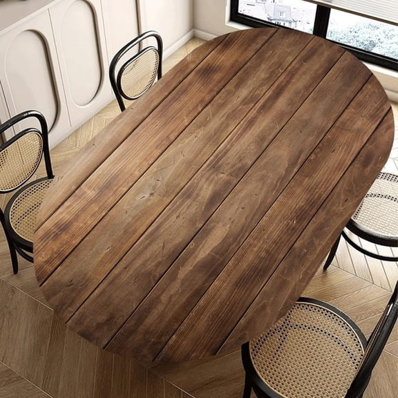 Oval Fitted Tablecloth with Elastic Wooden Texture Background Washable Table Cover Cloth for Dining Wedding Party Picnic Design513, for 48"x68" Oval Tables