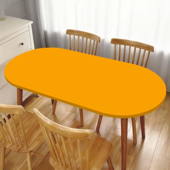 Oval Fitted Tablecloth Orange Table Cloth with Elastic Edge Solid Color Tablecloths for Dining Buffet Party Outdoor Picnic, Washable Polyester Table Cover Fit for 48"x68" Oval Tables