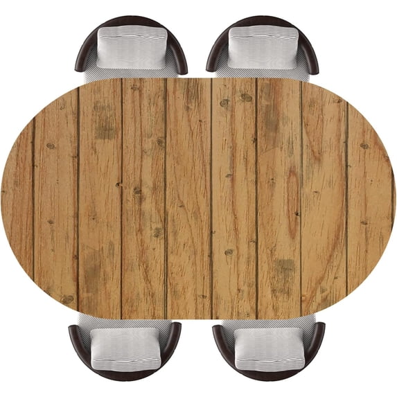 Oval Fitted Tablecloth Rustic Aged Wooden Texture Background Elastic Edged Waterproof Wipeable Table Cover for Dining Birthday Party Patio Decor, Fits 48"x68" Oval Tables, Style67