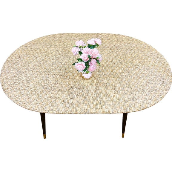 Oval Fitted Tablecloth with Flannel Backing Elastic Table Cloth Waterproof Oil-Proof Plastic Table Cover Best for Up to 48" x 68"