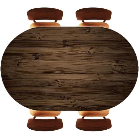 Oval Fitted Tablecloths with Elastic Edged Natural Wooden Tabletop Background Texture, Wipeable Waterproof Oblong Table Cover, Fits 48"x68" Oval Tables, Style07