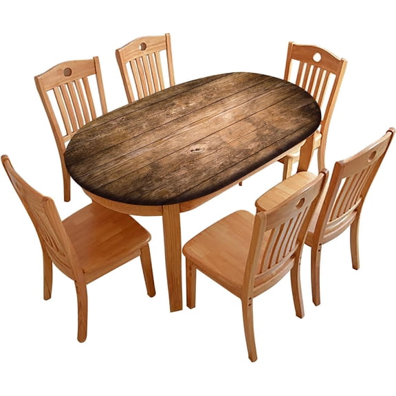 Oval Fitted Wood Planks Tablecloth, Rustic Wood Board Elastic Edged Table Covers Wrinkle Resistant Table Cloths for Kitchen Dining, Party, Holiday, Buffet, 48" x 68" (Oval)