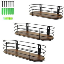 Oval Floating Wall Shelves Set of 3, Multiple Size Rustic Brown Hanging Shelf with Black Metal for Bedroom Bathroom Kitchen Living Room