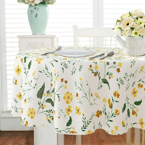 Oval Floral Tablecloth 60 x 84 inches, Yellow Floral Watercolor Table Cloth, Waterproof Wrinkle Resistant Tablecloth, Spring Summer Decoration for Holiday Kitchen Dining Room