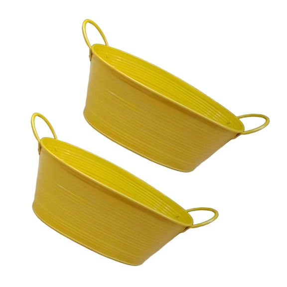 Oval Flower Pot Tub Handles Home Garden Decoration Metal Container Planter 2pcs