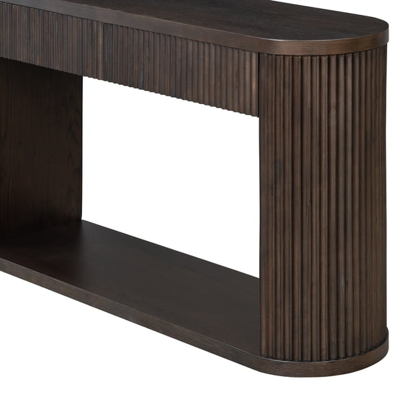 Oval Fluted Console Table with 2 Drawers and Shelf, Wood Entryway Table with Smooth Metal Slides, Espresso Finish for Living Room Hallway