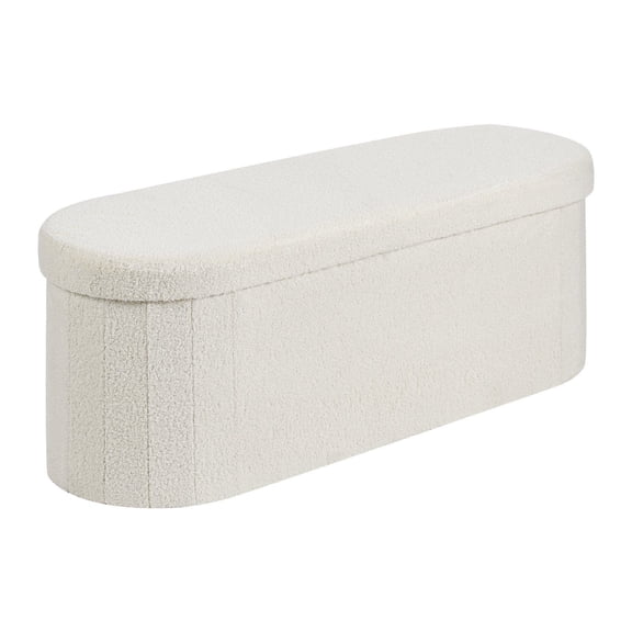 Oval Foldable Teddy Fleece Storage Ottoman Bench Upholstered Bed Chest Large Capacity Supports 660 lbs for Living Room Bedroom Entryway Beige