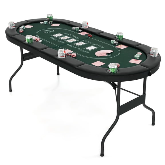 Oval Folding Poker Table For 8 Players With Cup Holders Green Felt Surface