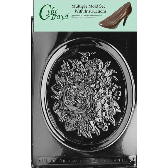 Oval Framed Flowers Chocolate Candy Mold with Exclusive Cybrtrayd Copyrighted Molding Instructions, Pack of 6